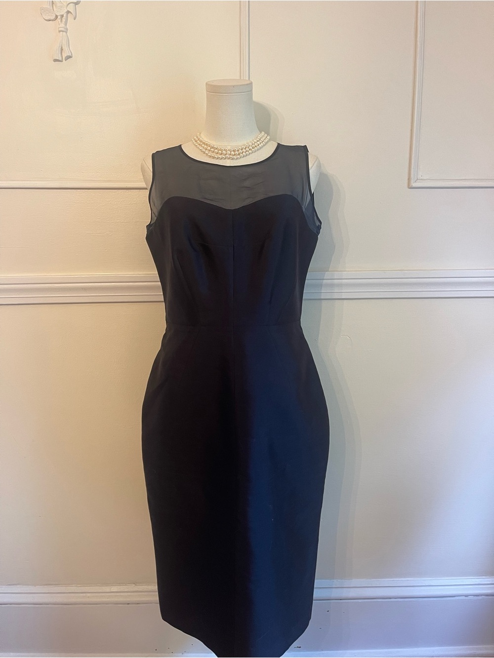 Hobbs London Elegant Black Sheath Dress with Sheer Yoke